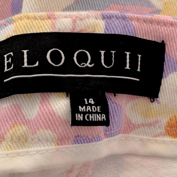 Eloquii Wide Leg Floral Pants in Lavender and Yellow - Picture 9 of 13